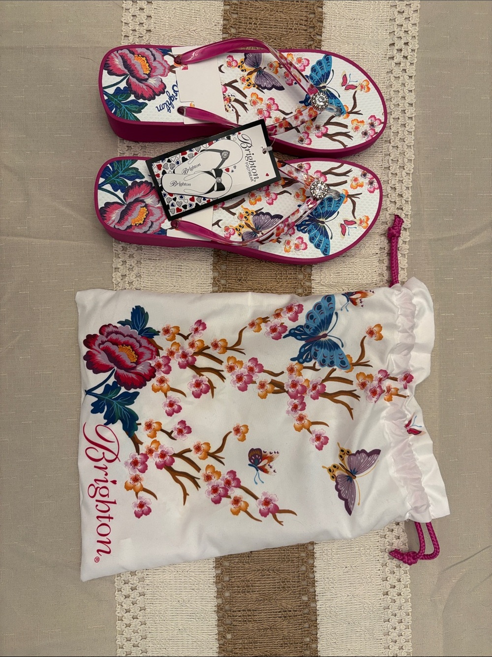 Brighton Pink Floral Butterfly Platform Sandals